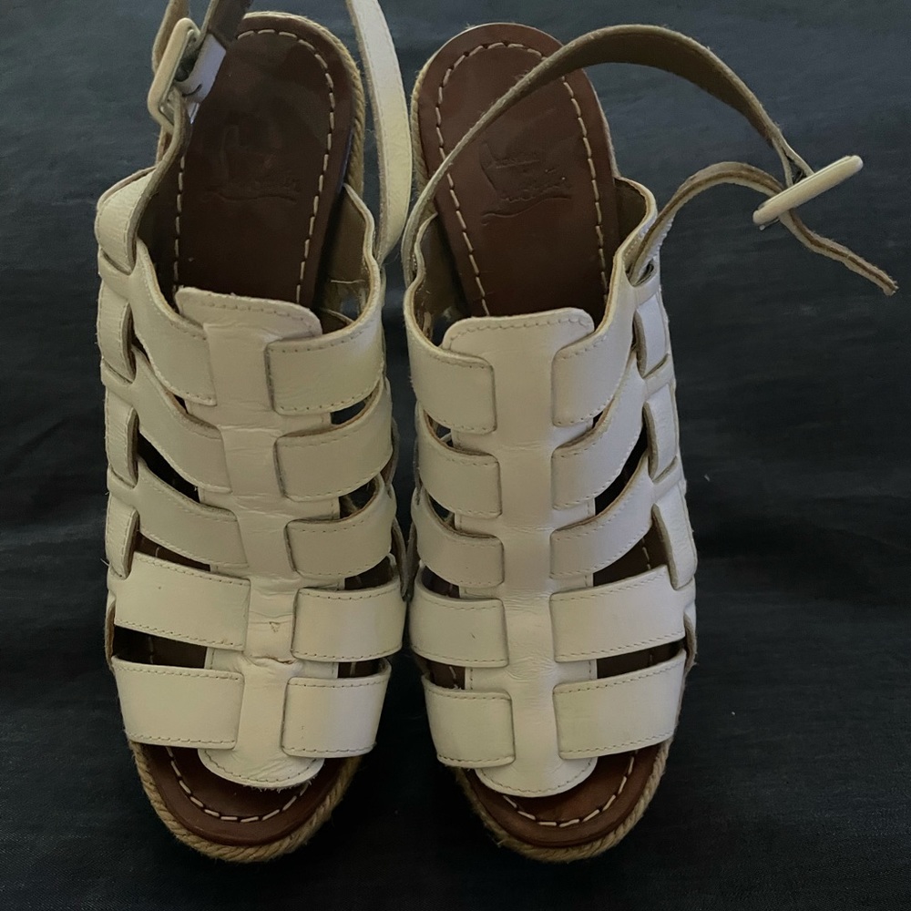 Christian Louboutin white leather wedge sandal 6